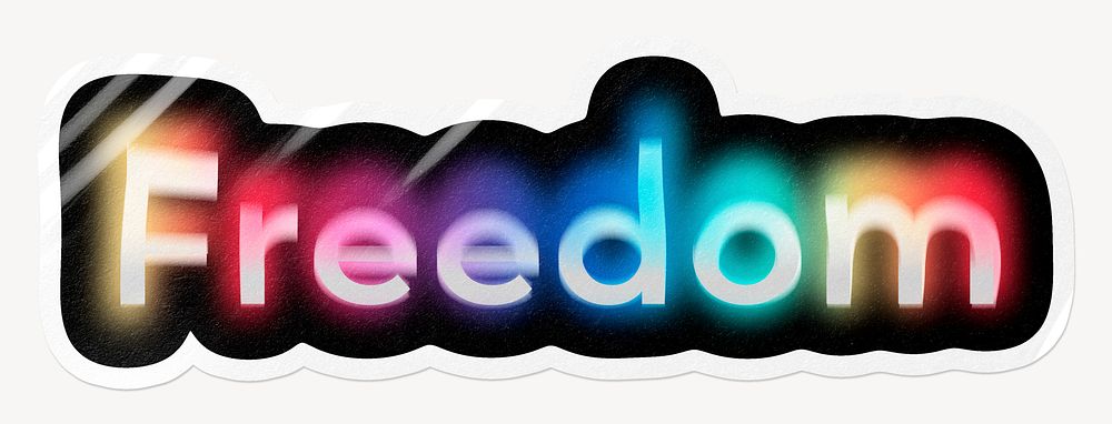 Freedom word sticker, neon psychedelic typography