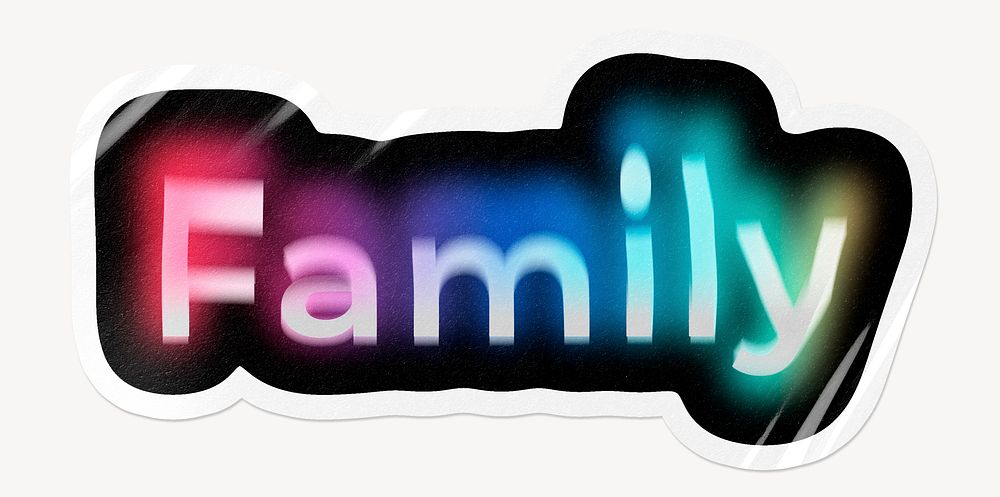 Family word sticker, neon psychedelic typography