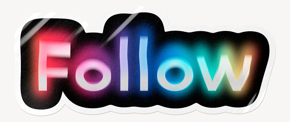 Follow word sticker, neon psychedelic typography