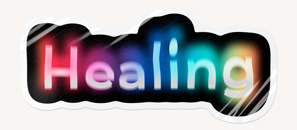 Healing word sticker, neon psychedelic typography