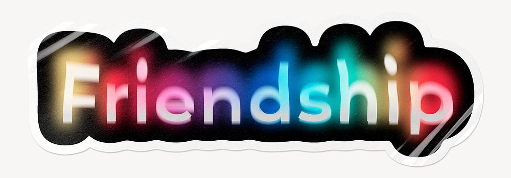 Friendship word sticker, neon psychedelic typography