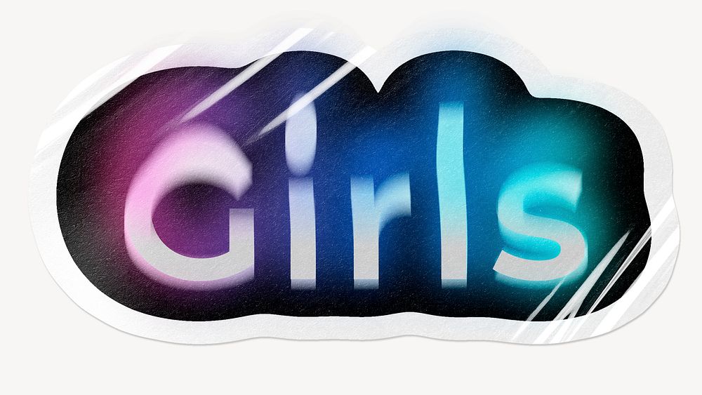 Girls word sticker, neon psychedelic typography