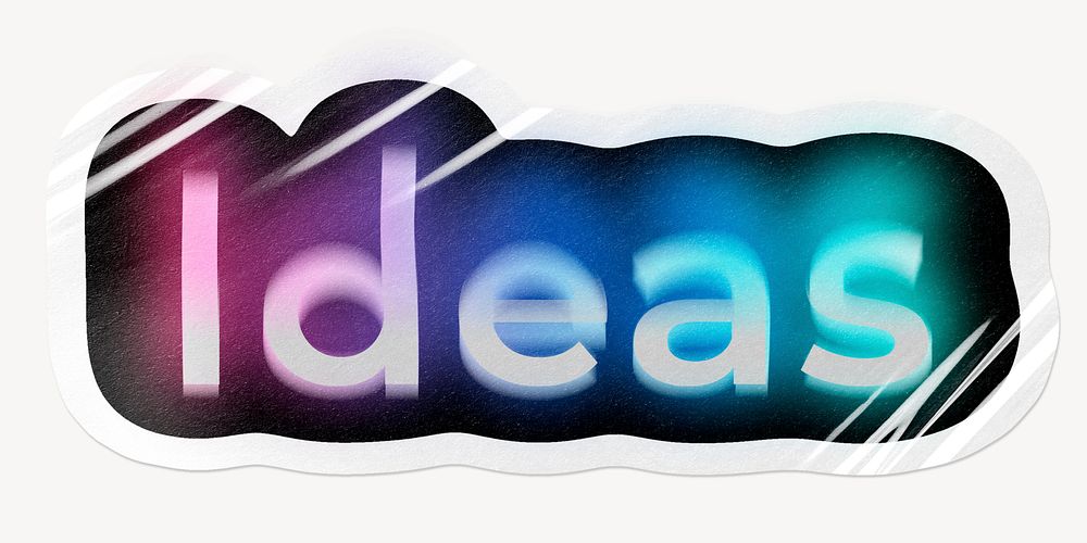 Ideas word sticker, neon psychedelic typography