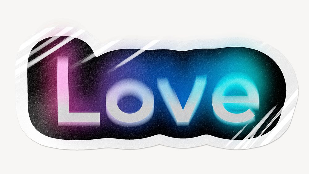 Love word sticker, neon psychedelic typography
