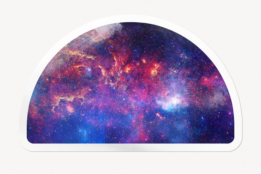 Galaxy sky clipart, semicircle white border label