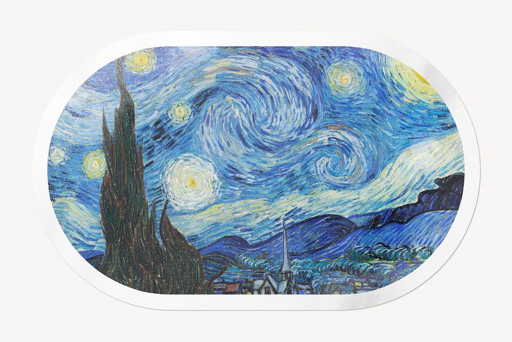 Van Gogh's Starry Night painting, oval rectangle clipart, remixed by rawpixel.
