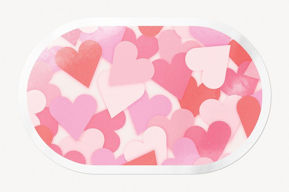 Cute heart pattern, oval rectangle clipart with white border