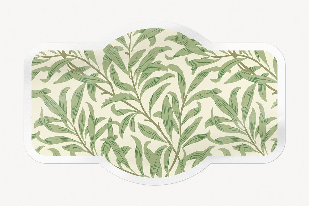 William Morris&rsquo;s willow bough pattern, badge white border label