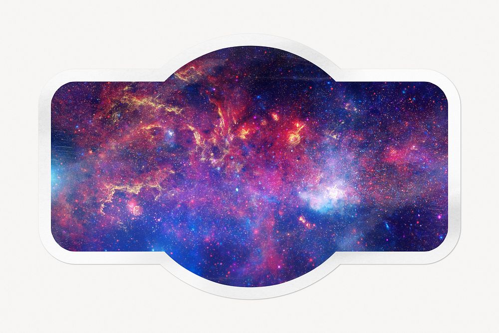 Purple galaxy sky, badge shape white border label clipart