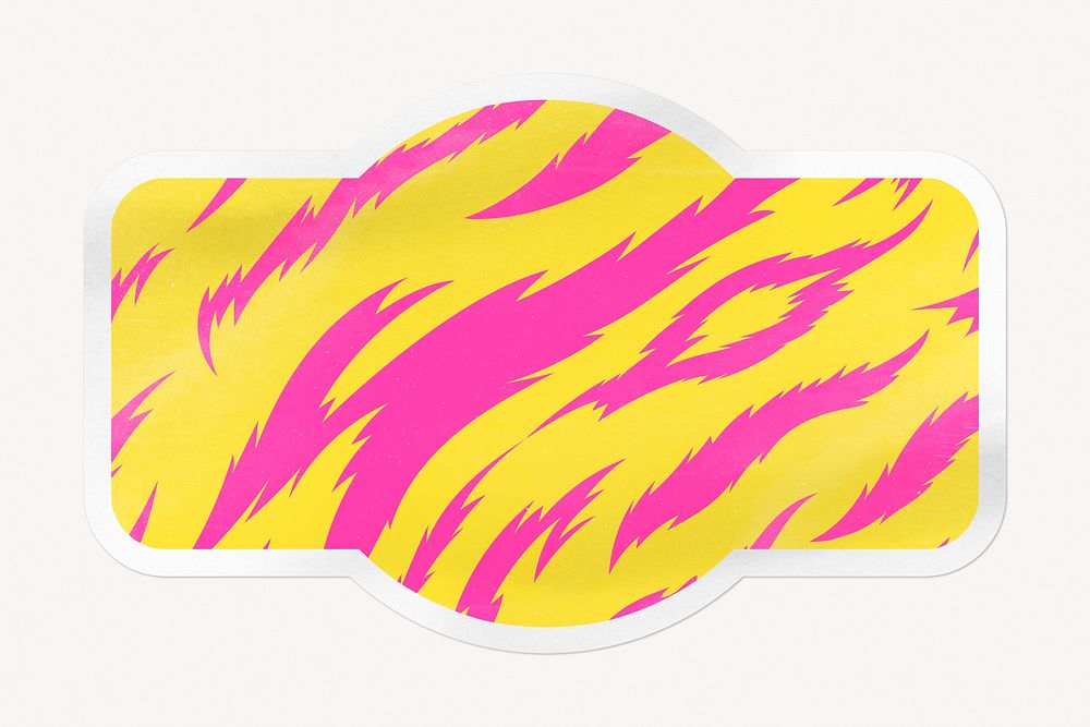 Neon tiger, animal print pattern, badge shape white border label