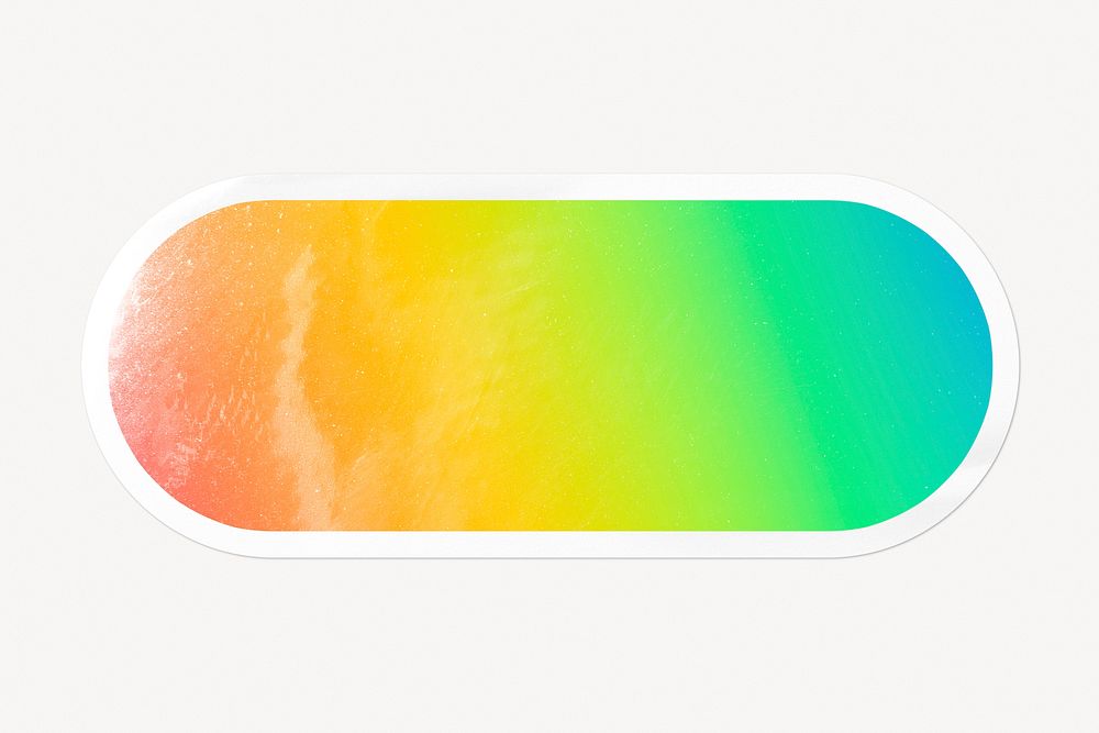 Colorful neon gradient sticker, long oval shape clipart with white border