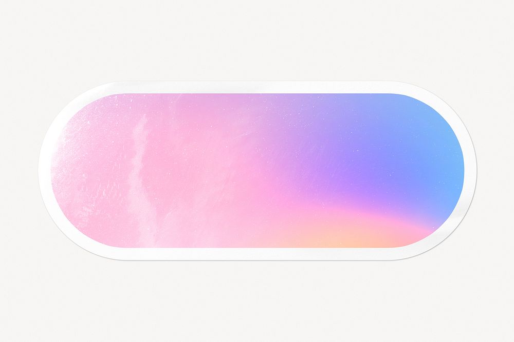 Pastel gradient sticker, long oval shape clipart with white border