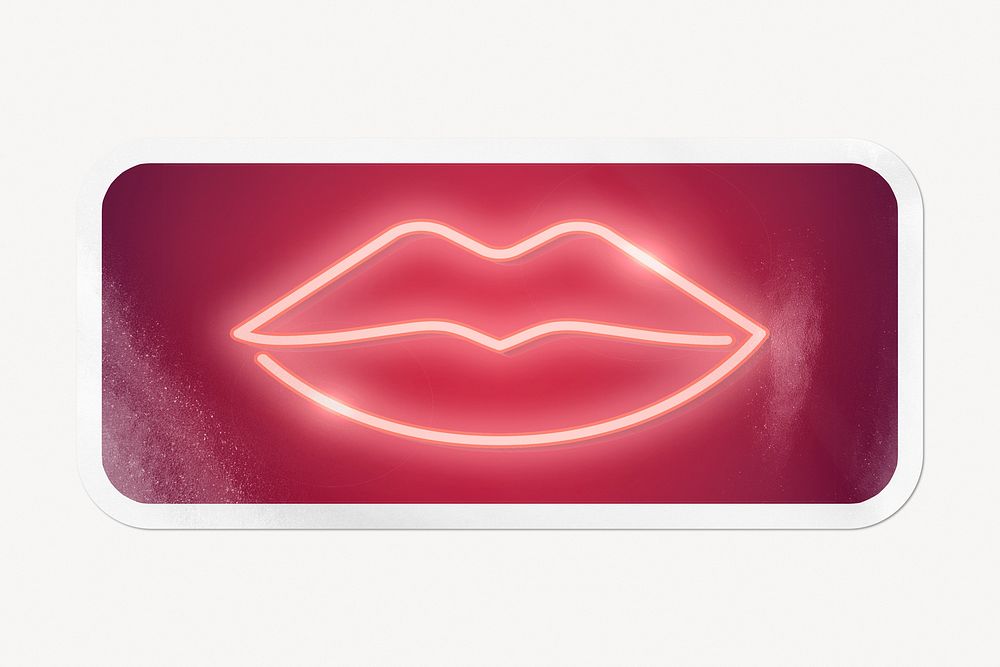 Sexy lips neon sign, rectangle clipart with white border