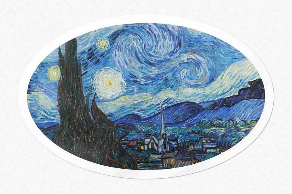 Van Gogh's Starry Night painting, oval clipart, remixed by rawpixel.