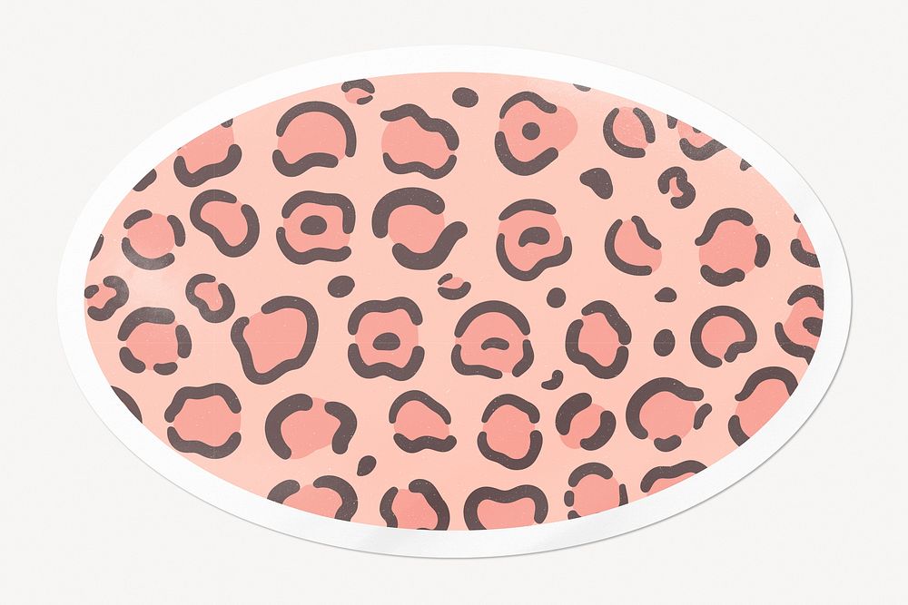 Pink animal print, leopard pattern, oval clipart with white border