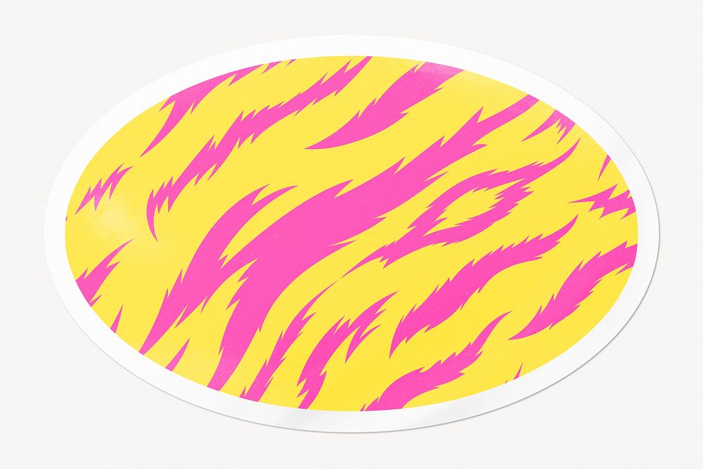 Neon tiger, animal print pattern, oval clipart with white border