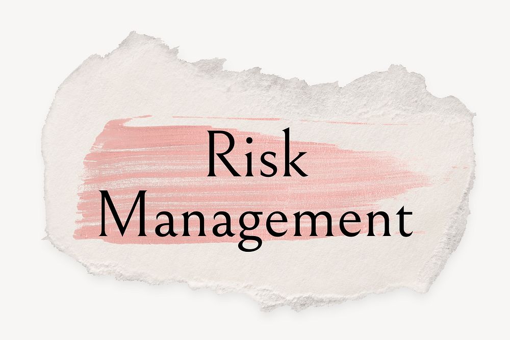 Risk management word, ripped paper, pink marker stroke typography