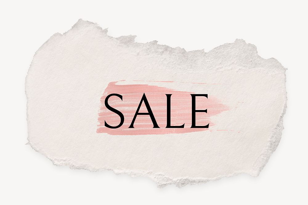 Sale word, ripped paper, pink marker stroke typography