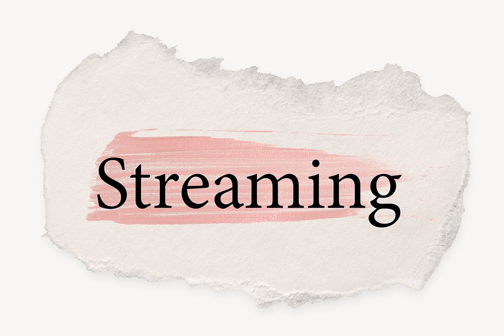 Streaming word, ripped paper, pink marker stroke typography