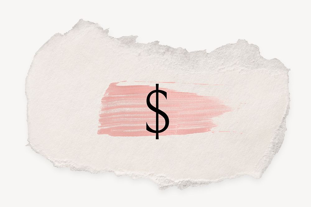 Dollar sign, ripped paper, pink marker stroke typography