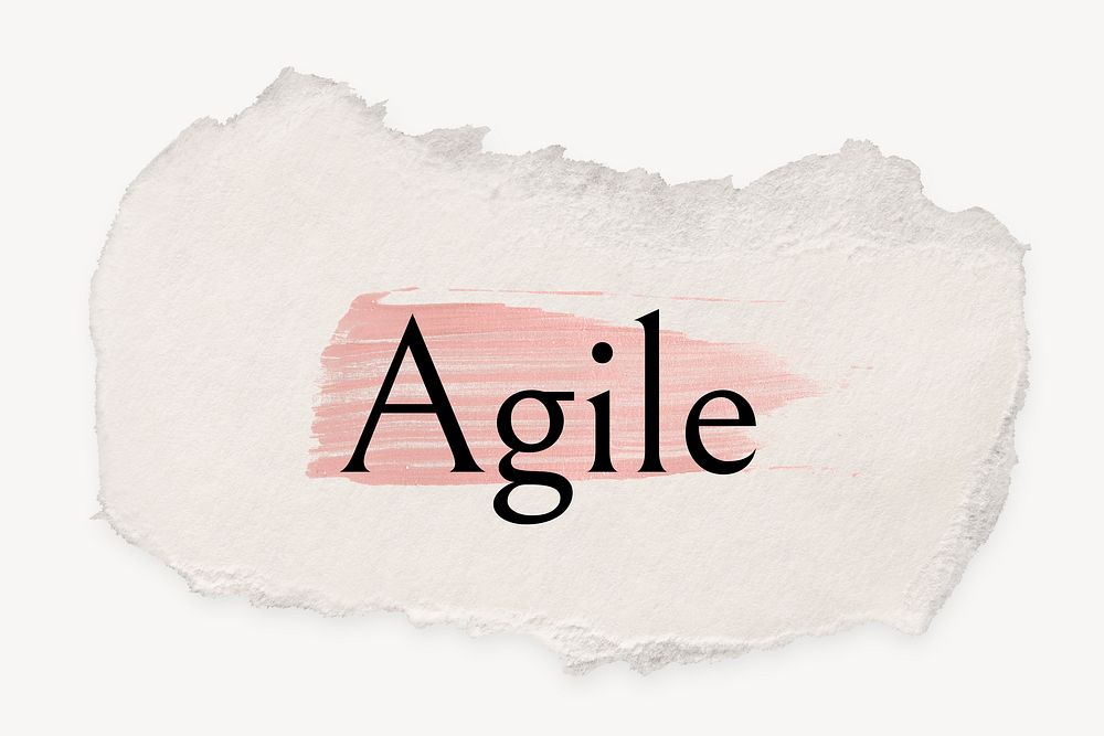 Agile word, ripped paper, pink marker stroke typography