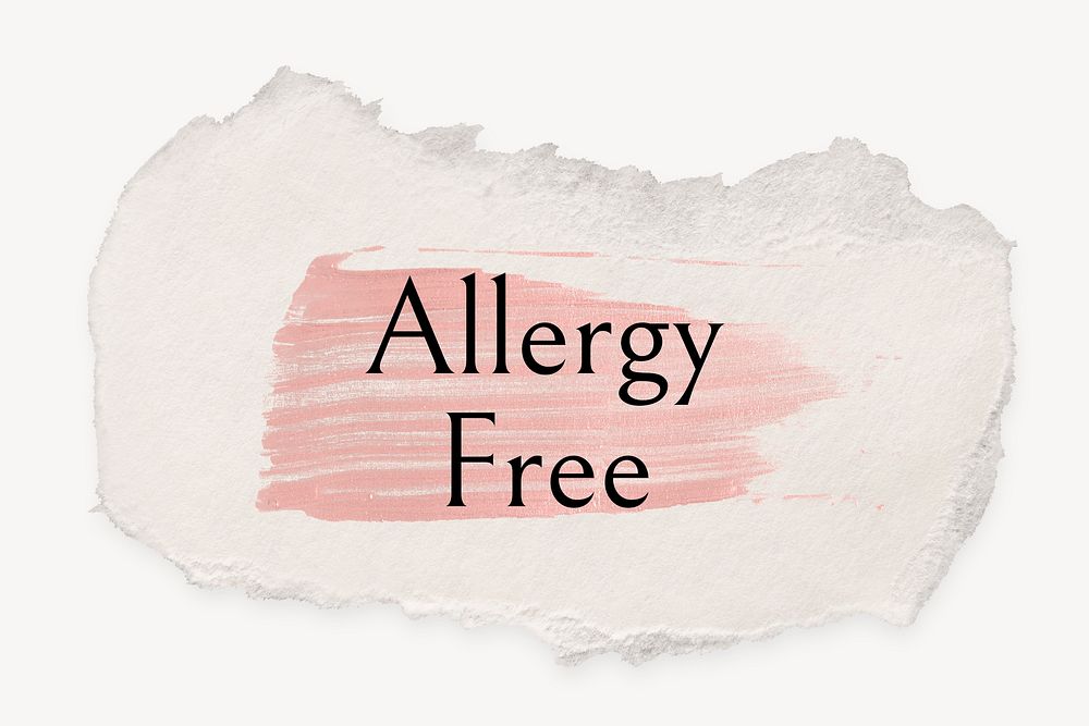 Allergy free word, ripped paper, pink marker stroke typography