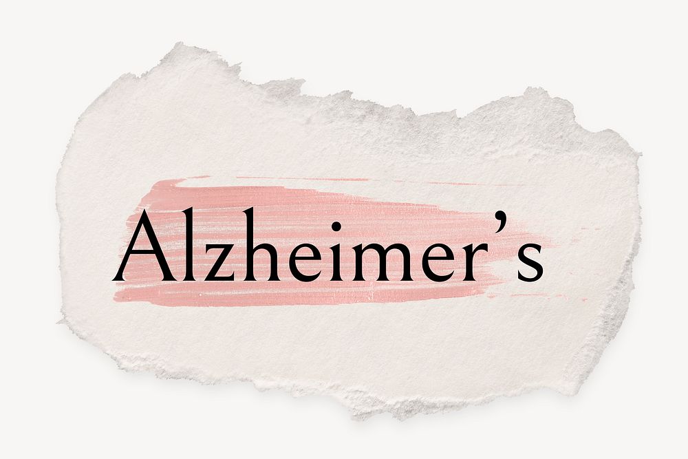 Alzheimer's word, ripped paper, pink marker stroke typography