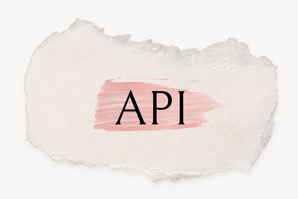 API word, ripped paper, pink marker stroke typography