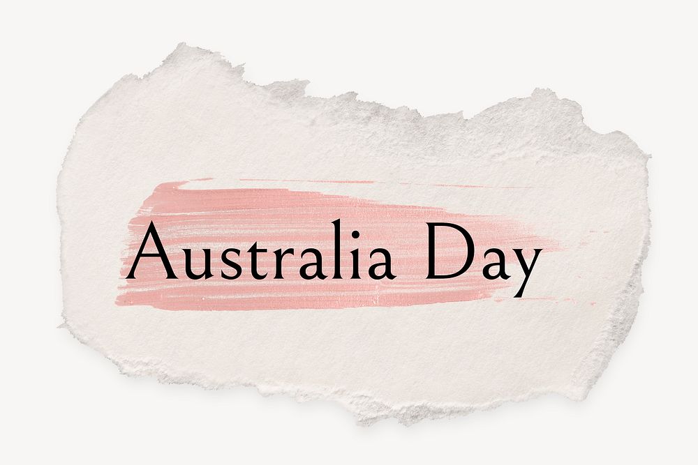 Australia day word, ripped paper, pink marker stroke typography