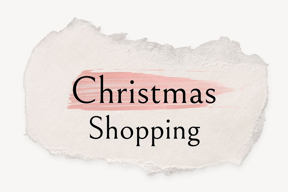Christmas shopping word, ripped paper, pink marker stroke typography