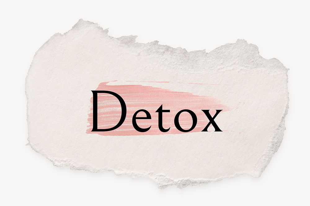 Detox word, ripped paper, pink marker stroke typography