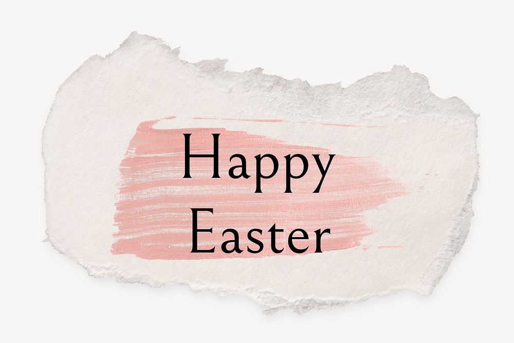Happy Easter word, ripped paper, pink marker stroke typography