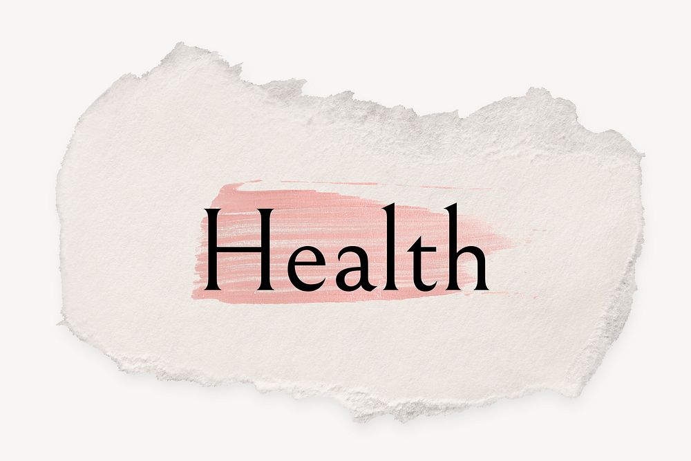 Health word, ripped paper, pink marker stroke typography