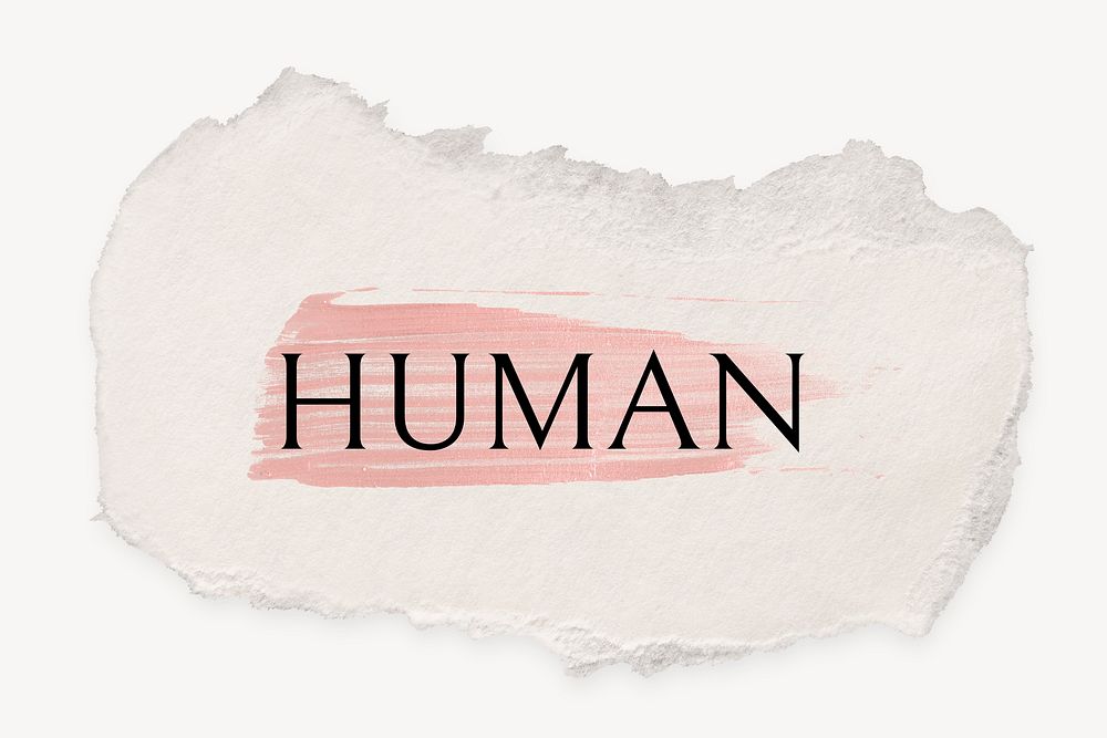 Human word, ripped paper, pink marker stroke typography