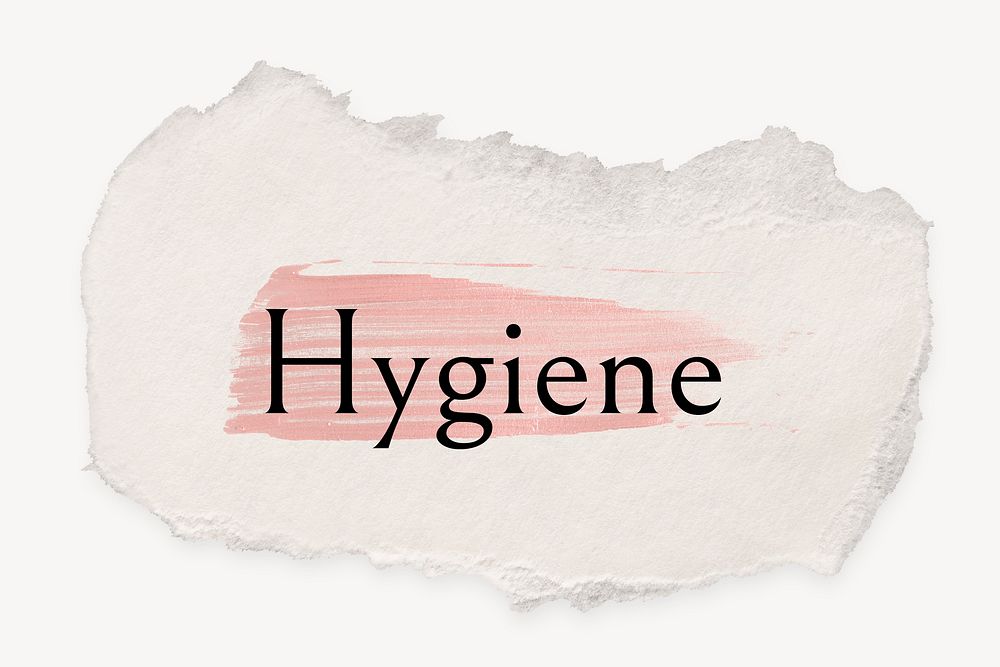 Hygiene word, ripped paper, pink marker stroke typography