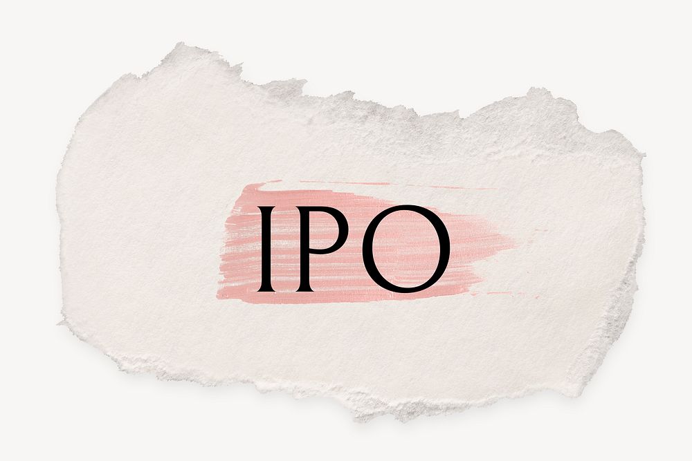 IPO word, ripped paper, pink marker stroke typography