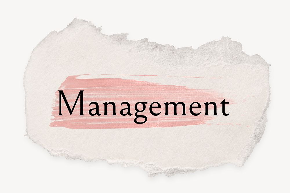 Management word, ripped paper, pink marker stroke typography