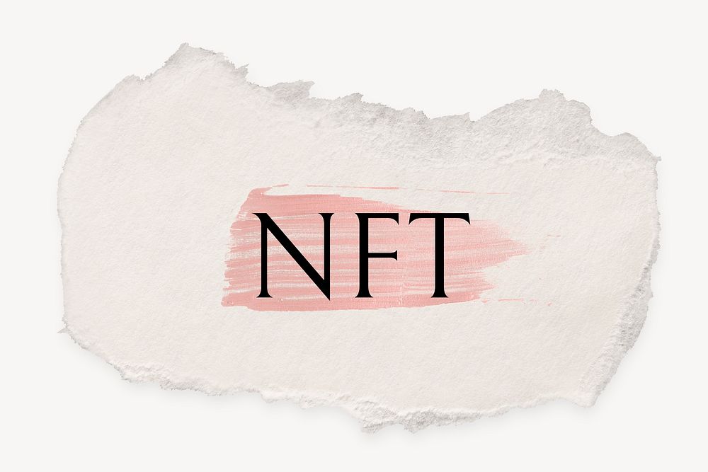 NFT word, ripped paper, pink marker stroke typography