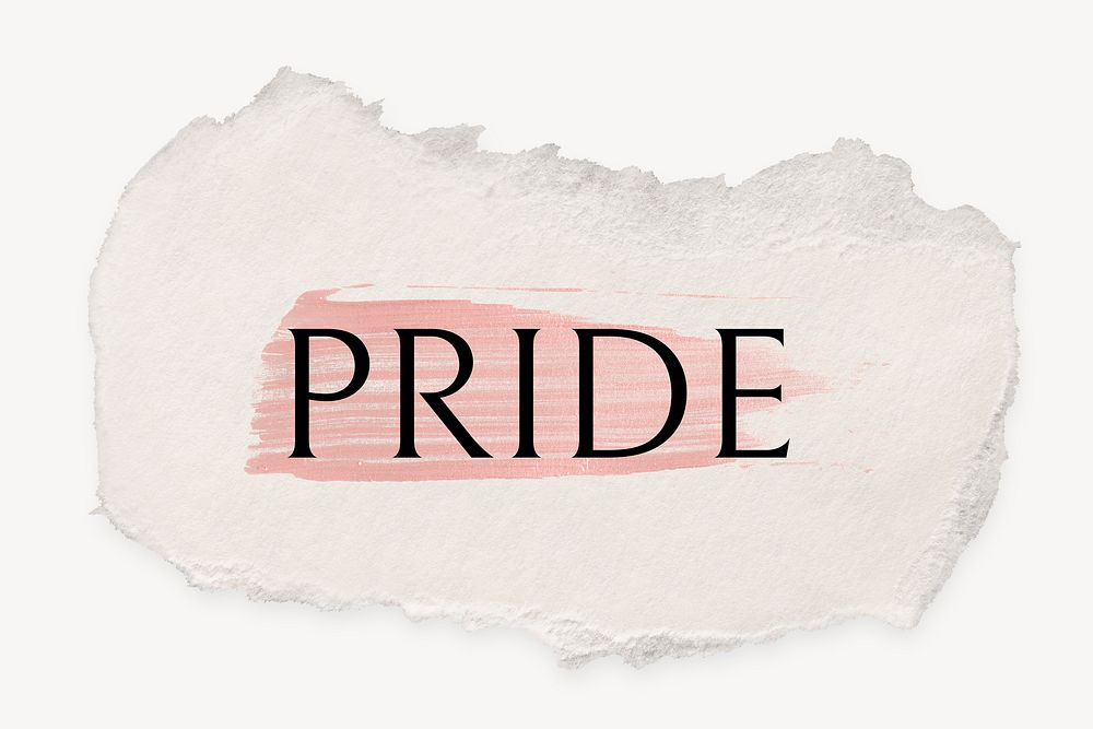 Pride word, ripped paper, pink marker stroke typography