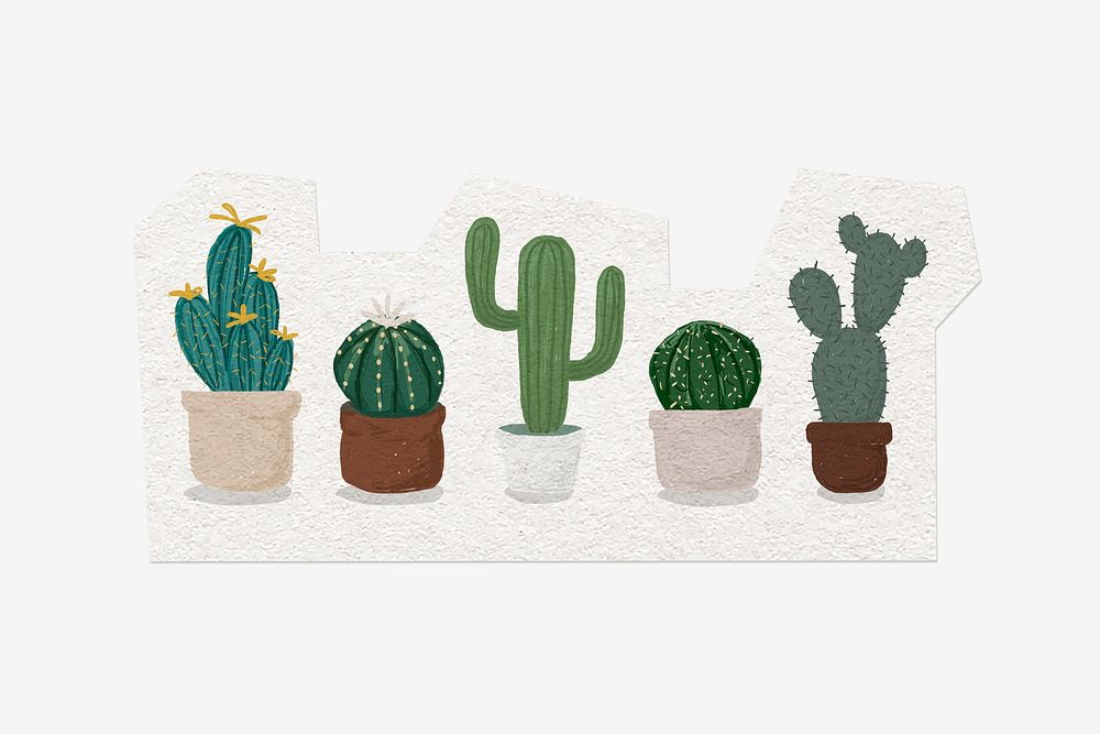 Cactus pot, cut out paper design, off white graphic