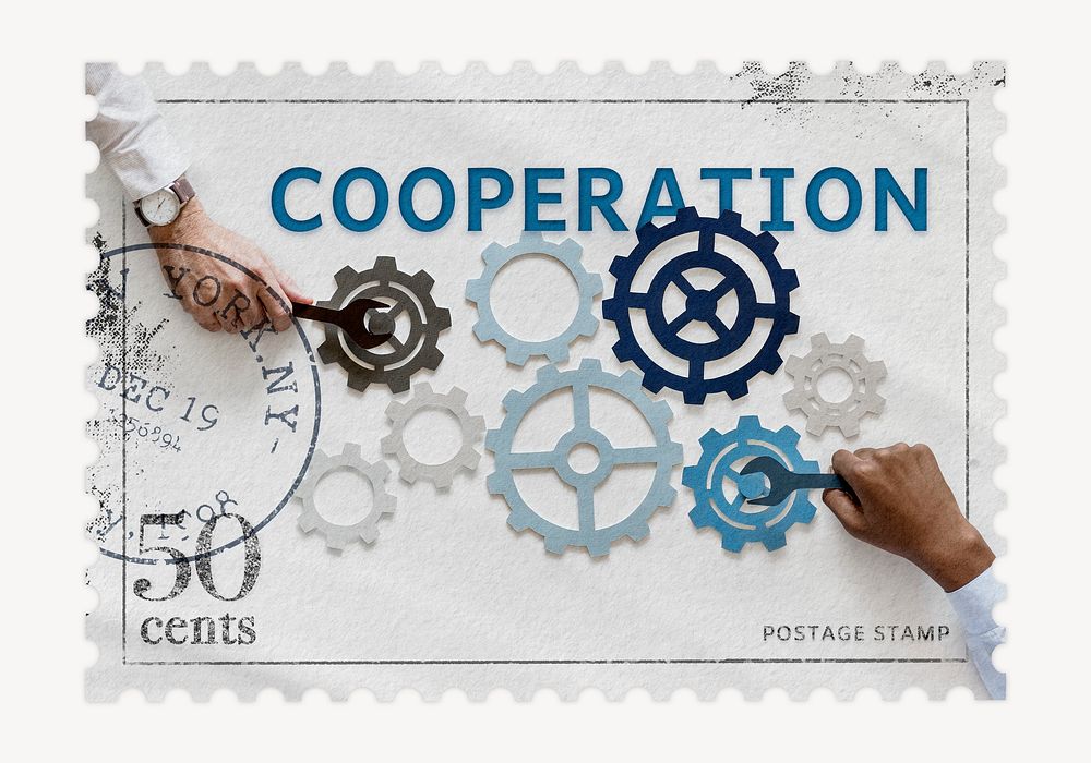 Cooperation postage stamp sticker, business stationery psd