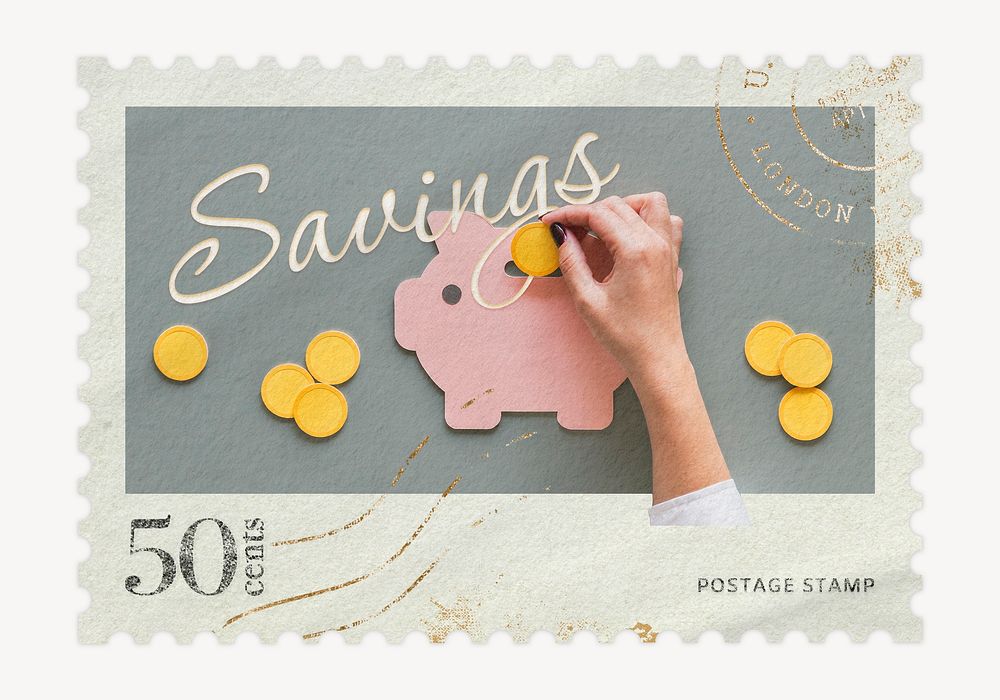 Savings postage stamp sticker, business stationery psd