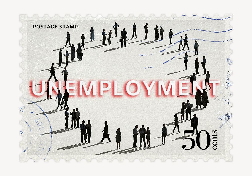 Unemployment postage stamp, business stationery collage element