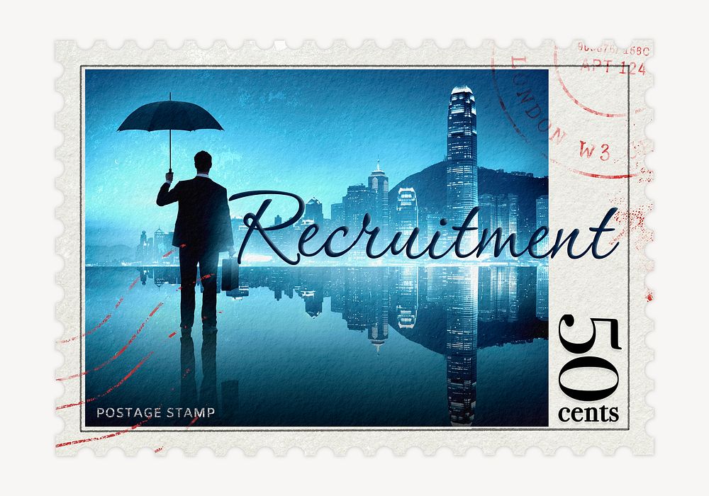 Recruitment postage stamp, business stationery collage element