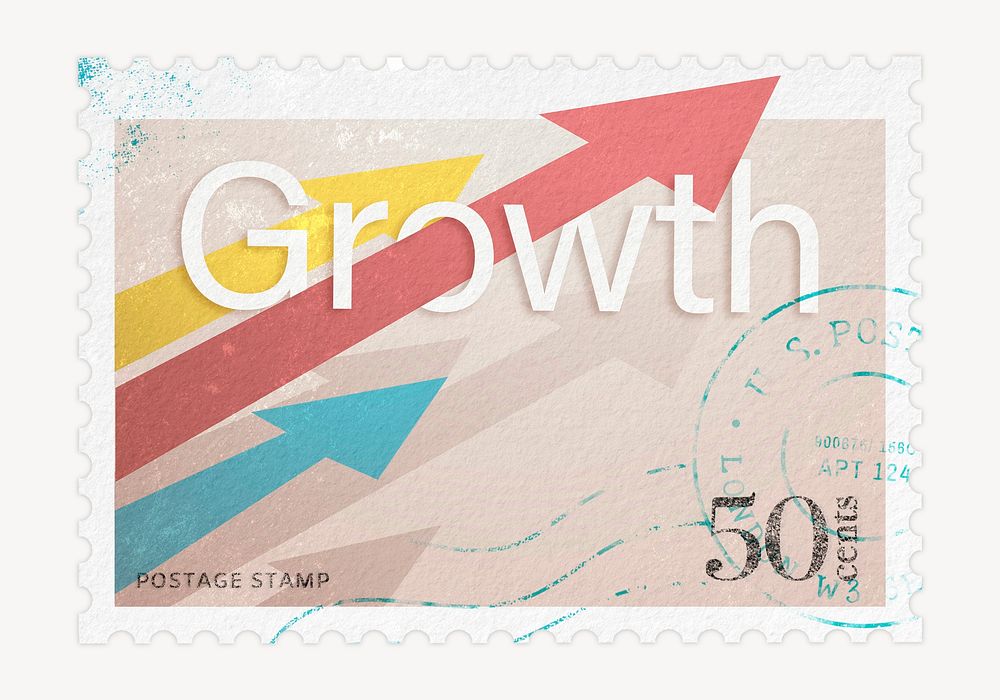 Growth postage stamp sticker, business stationery psd