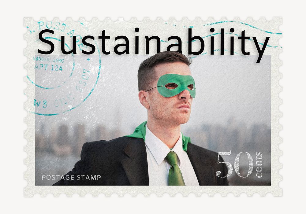 Sustainability postage stamp, environment stationery collage element