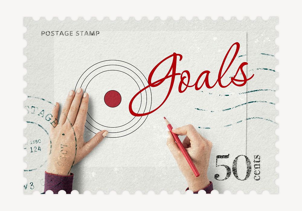 Goals postage stamp sticker, business stationery psd