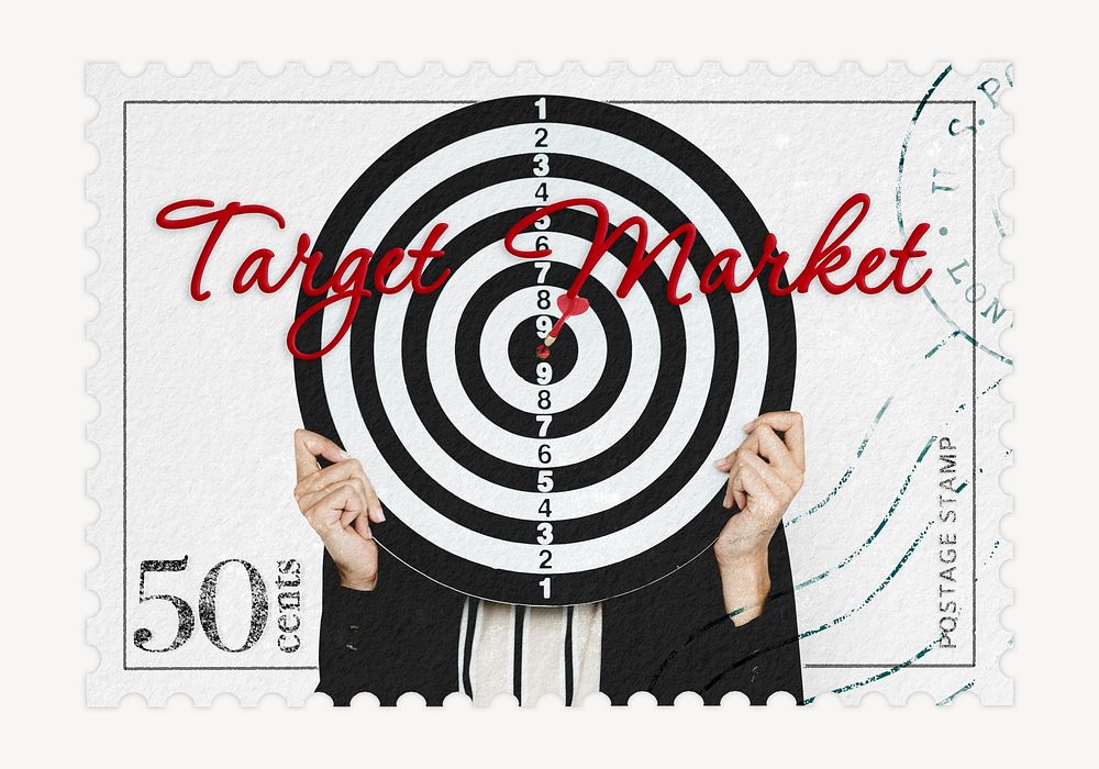 Target market postage stamp sticker, business stationery psd
