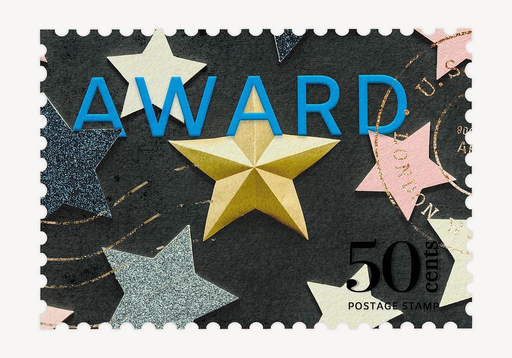 Award postage stamp sticker, aesthetic stationery psd