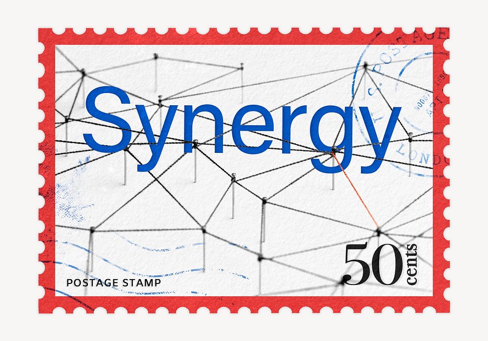 Synergy postage stamp sticker, business stationery psd